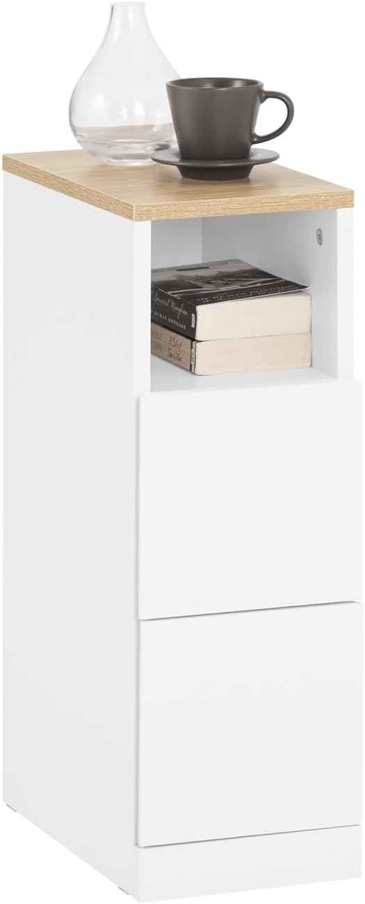 SoBuy Slim Bedside Table 20cm Wide with 2 Drawers & Open Shelf for Bedroom