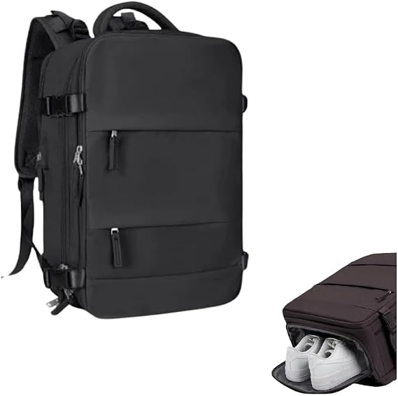 Flight Approved Travel Backpack for Women Men Lightweight Business Outdoor Rucksack Weekender Daypack Fits 17.3 Inch Laptop (Black)