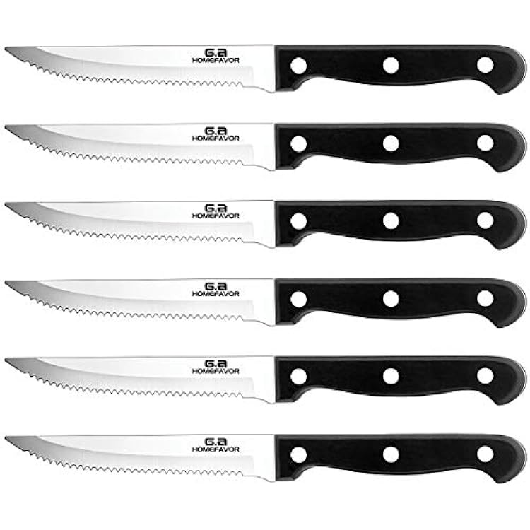 G.a HOMEFAVOR 6-piece Steak Knife Set Serrated Stainless Steel Sharp Blade Flatware Steak Knives
