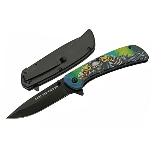 SZCO Supplies 300589-GN Grim Reaper Assisted Open Folding Edc Pocketknife with Clip, Green, 8.25 Length