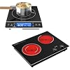 VBGK 2-in-1 Electric Stove, 110V Double Burner &amp; Single Induction Cooktop, 9 Heating Levels, LED Touch Control, Overheat Protection, Child Safety Lock &amp; Timer
