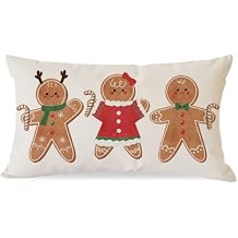 Christmas Throw Pillow Covers 12x20 Inch Gingerbread Man Christmas Decor Outdoor Winter Holiday Xmas Lumbar Decorative Throw Pillows Cases Bakery Party Favors Decorations for Home Sofa Couch