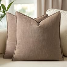 24x24 Inch Set of 2 Decorative Linen Solid Throw Pillow Covers Boho Accent Farmhouse Couch Pillowcases Modern Netural Euro Home Decor for Couch Sofa Living Room Bed,Light Brown