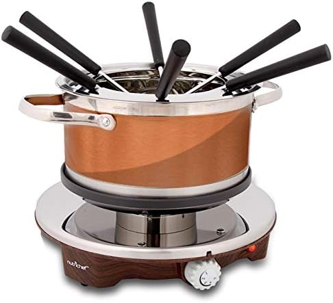 NutriChef Electric Chocolate Fondue Maker Set - 1000W Warmer Machine Kit 1 Quart Nonstick Stainless Steel Melting Pot wLED Light, 6 Dipping Forks, Melts Cheese Chocolate Candy Sauce Dip PKFNMK25