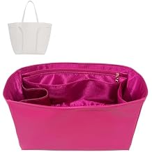 Satin Silk Lining Insert for Cabas Phantom Small/Medium, Waterproof Vegan Leather, Tote Bag Purse Organizer with Zipper Pocket Water Bottle Holder (Medium, Fuchsia)