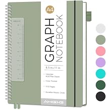 AHGXG Graph Paper Notebook - Spiral Notebook 8.5" x 11", A4 Large Graph Notebook, 100 gsm Thick Grid Paper, Waterproof Plastic Cover Journals for School Writing Engineering Math, Sage Green