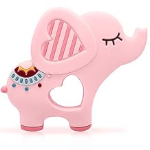 Bigspinach Soft Pink Elephant Teether Toy for Babies 3-6/6-12 Months Silicone Teething Toy Gift for Girls Gum Massager Anxiety Relief Items