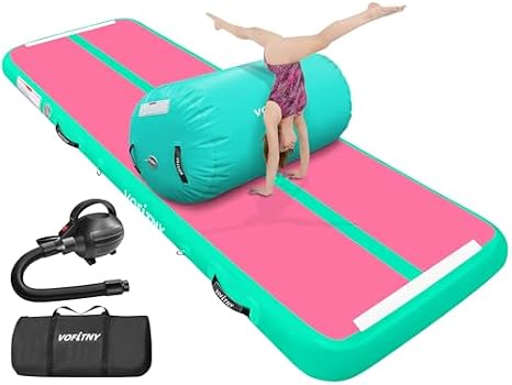 VOFiTNY Inflatable Gymnastics Air Mat 6.6 ft Tumble Track with 3.3ft x 2ft Air Barrel