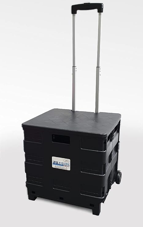 New Black Large Folding Foldable Teacher School College Books Camping Boot Trunk Cart Crate Trolley 35kg Foldable + Lid