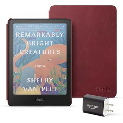 Amazon Kindle Colorsoft Essentials Bundle including Kindle Colorsoft (16 GB) With color display - Black, Premium Leather Cover-Ruby and Power Adapter