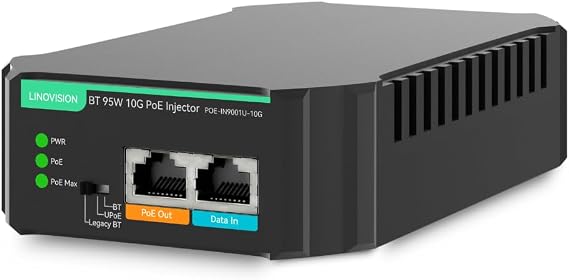 LINOVISION Industrial POE++ Injector 95W 10G BT IEEE802.3af/at/bt AC 100-240V Input