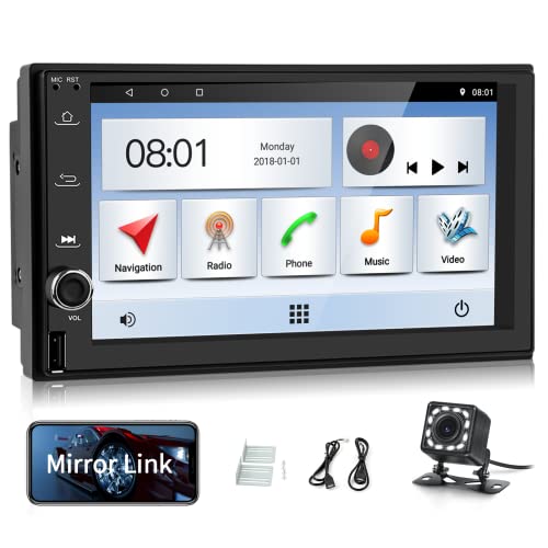 Android Car Stereo Double Din with GPS Navigation 7 Inch HD Touch Screen Car Multimedia Radio Audio Bluetooth FM GPS WiFi USB Mirror Link Split Screen with Backup CameraSWC