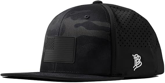 Branded Bills Old Glory Stealth PVC Flat Performance Hat for Men, Black Multicam