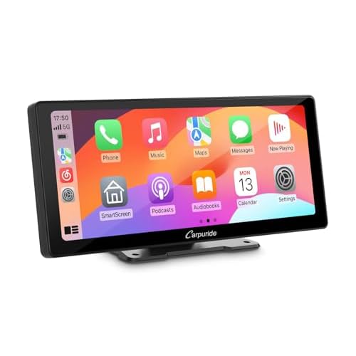 Carpuride W103 2024 Newest Upgrade 10.3 Inch Full HD Touch Screen Portable Wireless Carplay Android Auto,Mirror LinkSiriGoogleFM,Dashboard Mounted