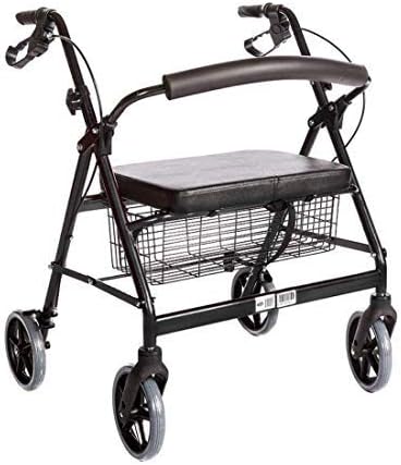 Heavy Duty Medical Bariatric Heavy Duty Rollator Walker with Seat and 4 Wheels,with Large Seat for Seniors, 8 Inch Wheels 400LB,Basket and Brakes, By Healthline Trading (Black)
