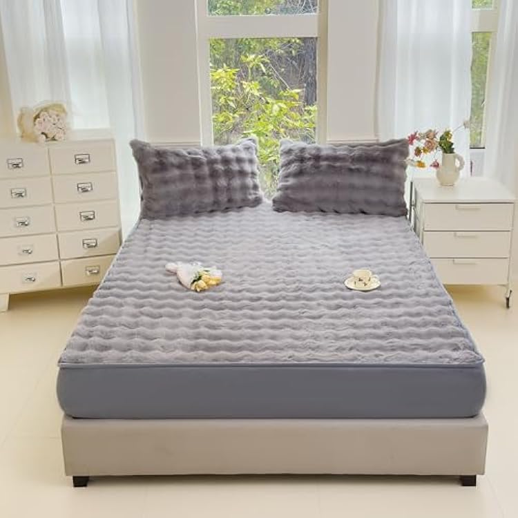 H&D Bedding Queen Sheet Set 3 Piece Bed Sheets for Queen Size Bed, Luxury Soft and Breathable Faux Fur, Includes 1 Comfy Bubble Sheet, and 2 Pillowcases