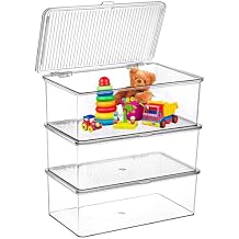 ZENFUN Set of 3 Small Stackable Storage Bins with Hinged Lid, Acrylic Organizer Box, Clear Makeup Organizer Box, Cosmetic Case for Home, Office