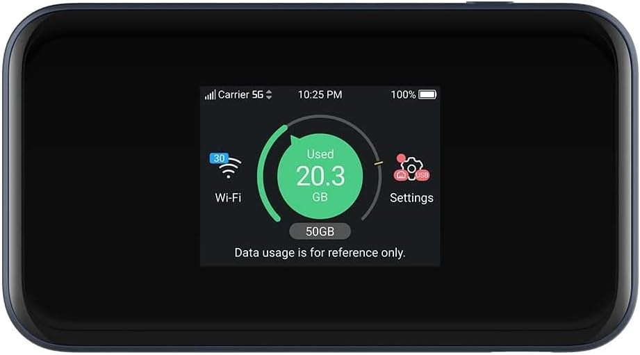 ZTE MU5001 5G Unlocked portable low cost travel WiFi, connects 32 devices, 8 hours long lasting battery with Quick Charge, touch screen, UK Spec – Black