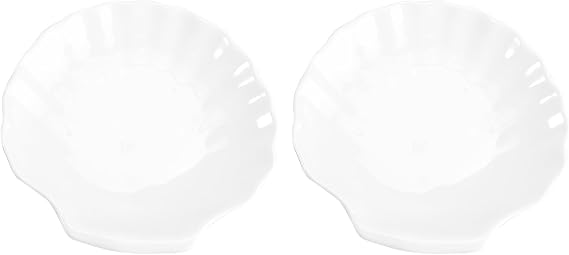 Cabilock 2-Pack Ceramic Shell Appetizer Plates 6 Inch White Scallop Shaped Small Serving Dishes for Dessert, Sushi & Fruit, Coastal Decor Seashell Jewelry Tray & Vanity Dish (White)
