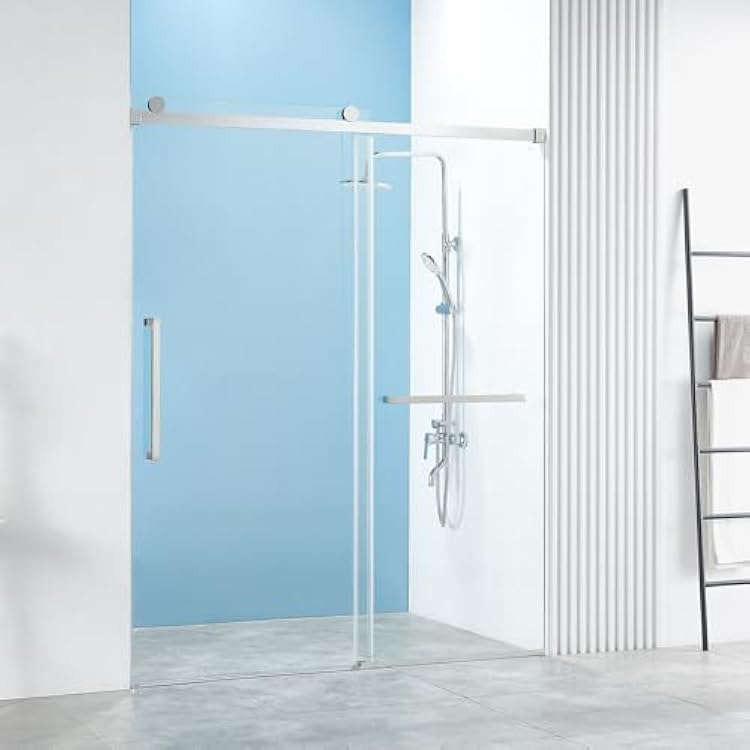 56-60 W x 76 H Frameless Single Sliding Shower Door, Frameless Shower Door, Shower Glass Door with 516 8mm Clear SGCC Tempered Glass, Stainless Steel Hardware O01 2 Roller - Chrome