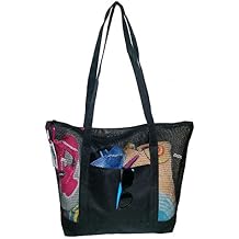 Mesh Beach Tote Bag Black - Good for the Beach - 20 in X 15 in X 5 In