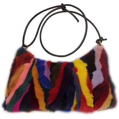 Fosrion Luxurious Color-Patchwork Genuine Mink Fur Handbag Shoulder Bag