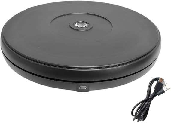 fotoconic Black Electric Motorized Rotating Turntable Display Stand with LED, 10 Inch / 25cm Diameter, 20 Lb Centric Loading for Shop Display
