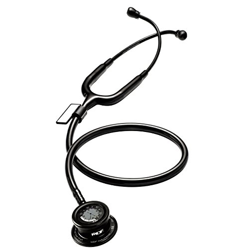 MDF Instruments, Pulse Time 2-in-1 Digital LCD Clock and Single Head Stethoscope - Free-Parts-for-Life & - All Black MDF740-BO