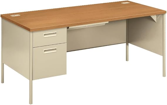 Metro Classic Series Left Pedestal L Workstation Desk, 66" x 30" x 29.5", Harvest/Putty