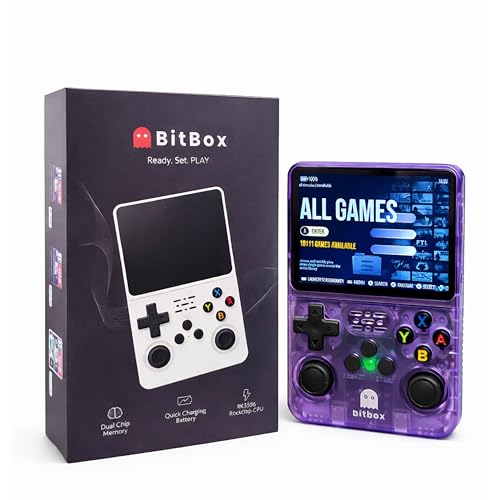 BitBox R36S ArkOs Authentic Retro Handheld Arcade Console - Built-in 20,000 Games & 64GB, 3.5 Inch IPS Screen, Ready to Play! Purple Transparent