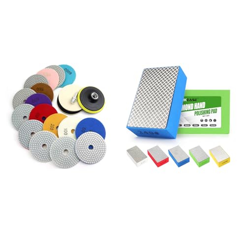 4 Inch Diamond Polishing Pads 12PCS with Diamond Hand Polishing Pads 5PCS