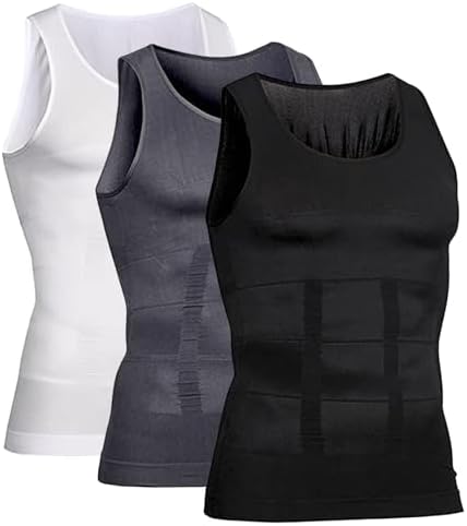 3Pack Body Shaper Slimming Tummy Vest for Men, Compression Shirt Vest Workout Tank Top Shapewear