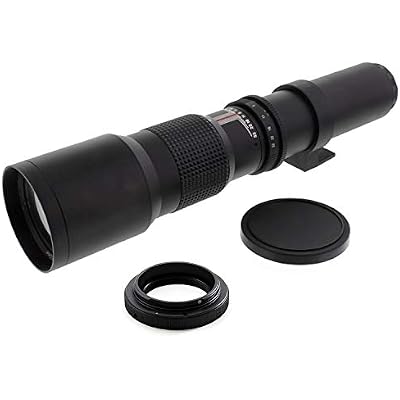 500mm f8 Manual Telephoto Lens with T-Mount Adapter for Canon EOS Rebel T3i, T4i, T5, T5i, T6, T7, T6i, T6s, T7i, SL1, SL2, EOS 60D, 70D, 77D, 80D, 5D III, 5D IV, 6D, 6D II, 7D II DSLR Cameras