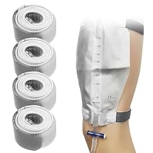 Catheter Leg Bag Strap 26''X 1'' Urine Drainage Bag Straps Leg Urinary Bag Fixation Tapes Anti Slip Irritation Catheter Stabilization Devices with Soft Elastic Fabric Urinary Legband 4 Pack Grey