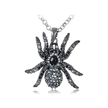 Alilang Synthetic Jet Black Czech Crystal Rhinestones Tarantula Spider Insect Bug Pendant Necklace