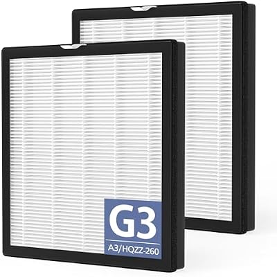 G3 Air Purifier Repalcement Filter Compatible with AMEIFU G3 Sferf-30 FXAP2W, for VEWIOR A3, For Tailulu HQZZ-260 Air Purfier, 3-in-1 True HEPA Air Cleaner Filter, 2 Pack