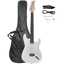 39 Inch Electric Guitar, Full Size 6 Strings Beginner Guitar Kit With Gig Bag, Strap, Tremolo Arm, Cable (White)