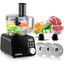 COOKLEE Food Processor, 600 Watts, 6 Functions Electric Vegetable Chopper for Chopping, Mincing, Dicing, Shredding, Slicing, Purees & Dough with 12cup Processor Bowl, Food Chute & Pusher, Black