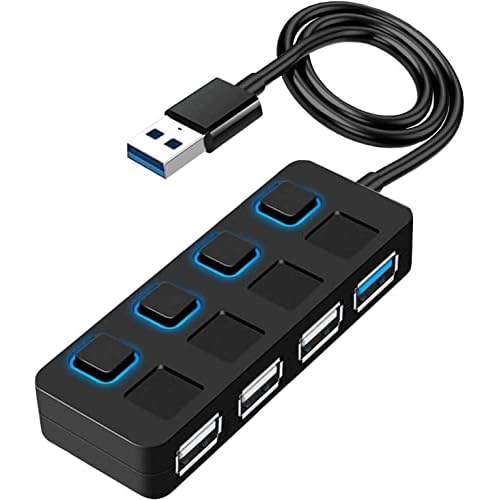 USB Hub 3.0, ANKKY 4-Port USB Port Hub USB Extender USB Splitter with Individual LED lit Power Switches for Mac & PCLaptop