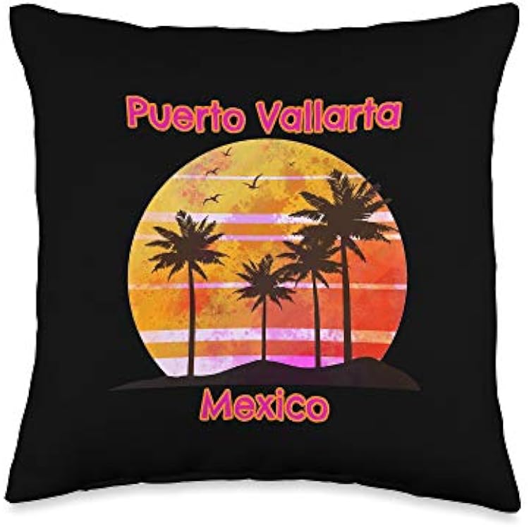 Puerto Vallarta Mexico Beach Ocean Vacation Sunset Palms Throw Pillow