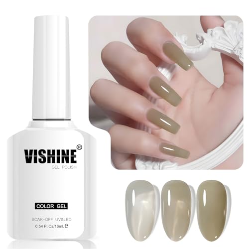 Vishine Nude Jelly Gel Nail Polish, 16ml Sheer Translucent Netural Soak Off Gel Polish, UV LED Lamp Cure for Nail Art DIY at Home, L290 Sweet Bean Milk Gray