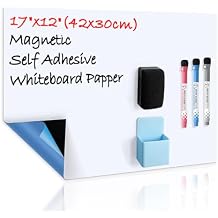 CUHIOY Dry Erase Self Adhesive Magnetic Whiteboard Sticker on Any Smooth Surface, Stain Resistant 17x12 Fridge Whtieboard Magnet Sheet, Used as Weekly Meal Planner Reminder Notice 3 Marker Pens