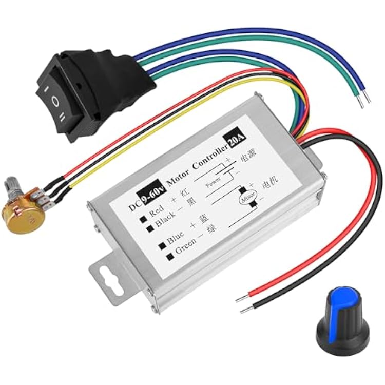 PWM DC Motor Speed Controller 9V-60V, 20A Brush Motor Driver Controls Module 12V 24V 36V 48V 60V, DC Speed Regulator Pulse Width Motor Driver 1200W PWM Monitor Dimmer Governor with Switch Knob