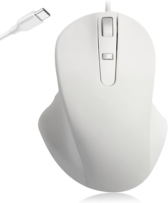 Matias Premium Wired USB-C PBT Computer Mouse - High Precision, Ergonomic Design - Left Right Hand Use - Home and Office Use - Compatible for PC, MacBook, Chromebook, Laptop, Desktop - (White)