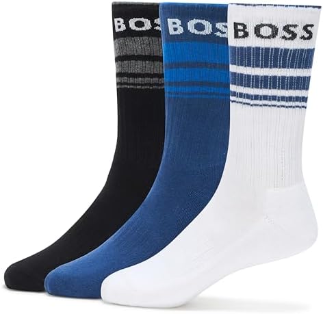 BOSS Mens 3-Pack Bold Logo Solid Cotton Socks
