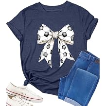 Womens Soccer Shirt Soccer Season T-Shirt Soccer Mom Shirt Bow Tshirt Game Day Causal Cute Ball Player Vibes Tee Tops