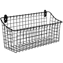 Spectrum Large Wire Wall Mount Storage Basket Matte Black, Wall Mount Storage Basket Organizer for Kitchen Bathroom Pantry, Versatile Wire Caddy Organizer