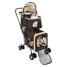 Foldable Stroller for 2 Dogs & Cats, Double Pet Stroller for Dogs and Cats with 2 Detachable Carriers, Easy Assembly Double Dog Strollers One Hand Foldale Kittens Puppies Travel Strolling Cart Coffee