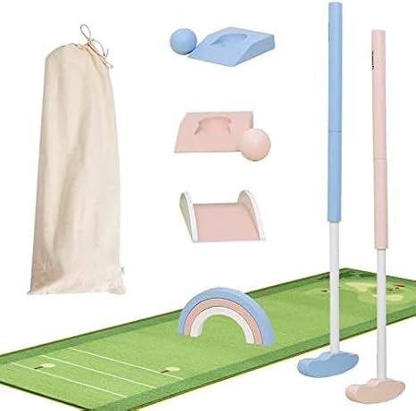 Asweets Mini Wooden Golf Set for Kids 3-12 Age, Macaroon Toddler Mini Golf Clubs,Children Putters for Golf Game, Idea Gift for Boy & Girs On Chrismas,Thanksgiving Day(with Mat)