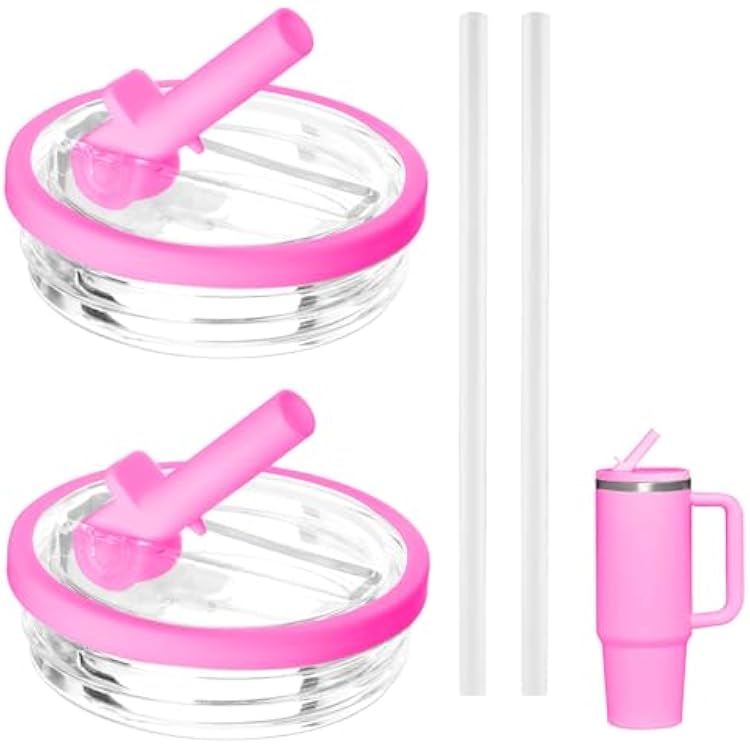 30 oz Replacement Lid for Stanley Quencher Tumbler with Handle, 2 PCS Spill Proof Lid Accessories Fit, Leak-Proof Splash Resistant Replaceble Cover Cap for Stanley, Pink